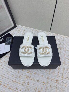 Chanel quilted leather slide sandals